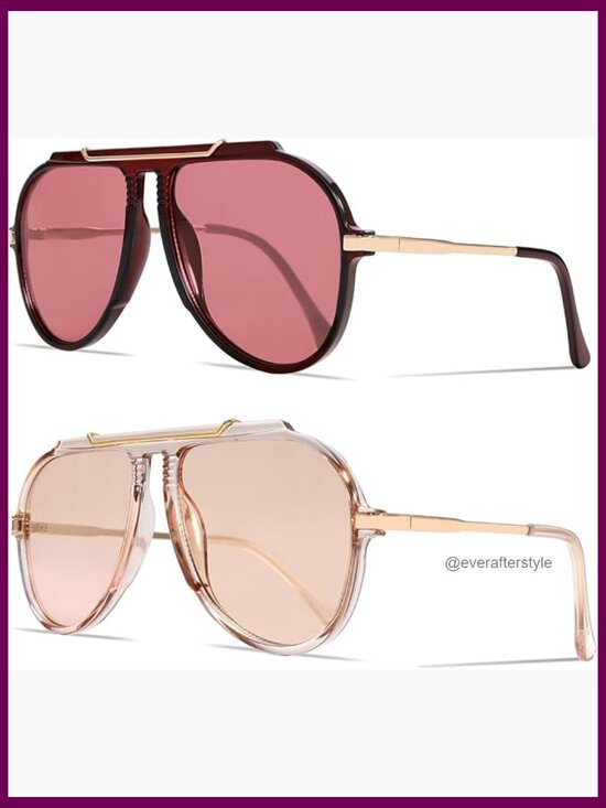 Oversized Aviator Sunglasses Gold Metal Tangle Free Retro main image 5